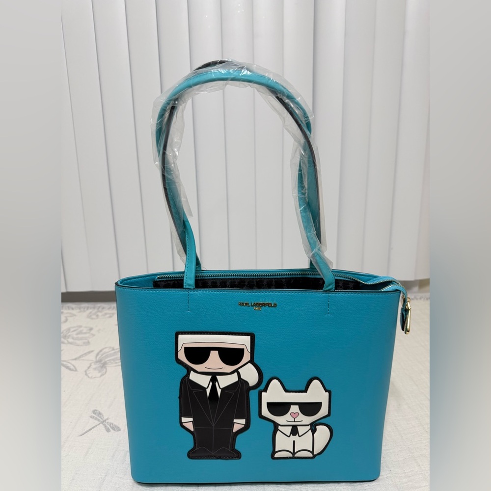 NEW Karl Lagerfeld Teal Tote with Iconic Graphic